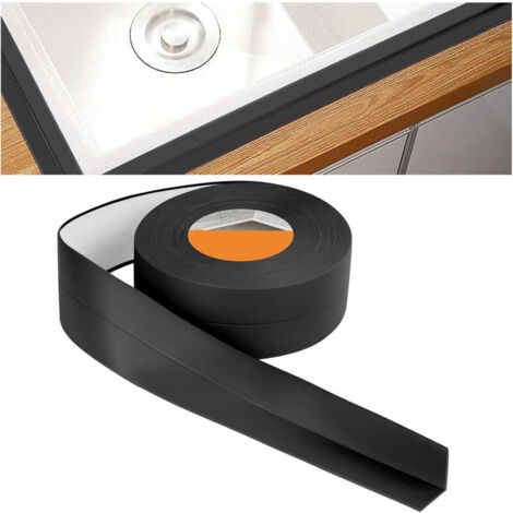 Joint Salle de Bain, 3.2m3.8CM Bande Etancheite Autocollante, Ruban D'étanchéité Auto-Adhésif en PVC pour Baignoire, Salle de Bain, Cuisine, Anti-moisissure, Calfeutrage(Noir)