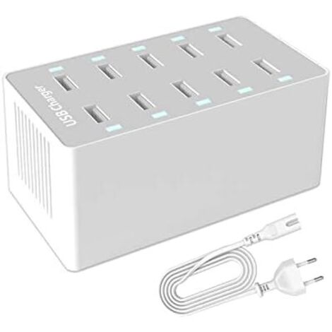 Station de Charge USB, hub Chargeur USB de 50 W à 10 Ports, Chargeur USB multiport avec Smart Detect, Compatible avec iPhone, Galaxy, Tablette iPad et Autres appareils de Charge USB (1/4)