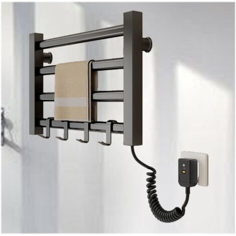 Sèche-serviettes de salle de bain, porte-serviettes chauffant enfichable, accessoires de spa pour serviettes, porte-serviettes chauffant mural, noir, enfichable côté droit