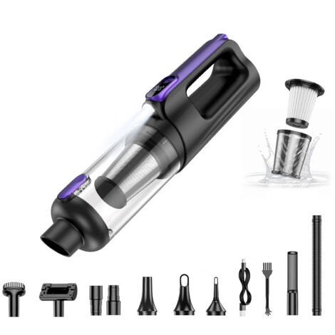 Aspirateur à main sans fil, aspirateur de voiture 2 en 1 16 000 PA, moteur sans balais 100 W, lumière LED et multi-buses, convient pour voiture, maison, bureau et animaux domestiques. (1/4)