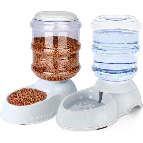 2X Distributeur Croquettes et Eau - Accessoire pour Chat et Chien - 2X Gamelle Automatique Nourriture - pour Chat Chien Lapin - Capacité 3,5L (1/4)