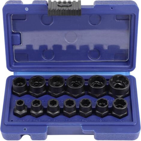 Lot de 15 Extracteur d'Écrous Endommagés Douille, Jeu Extracteur de Vis et Boulons, (1/4)
