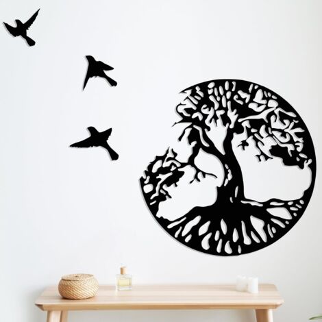 Art Mural en Métal Arbre De Vie avec Oiseaux Déco Noir - 28CM/11.02in Décoration Murale Arbre De Vie Deco Metal Murale Moderne Signe De Famille Arbre en Métal Décoration D'intérieur (1/4)