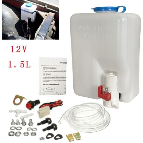 Kit lave-glace universel, bouteille de 1,5 L, pompe de lave-glace 12 V, kit d'essuie-glace (1/4)