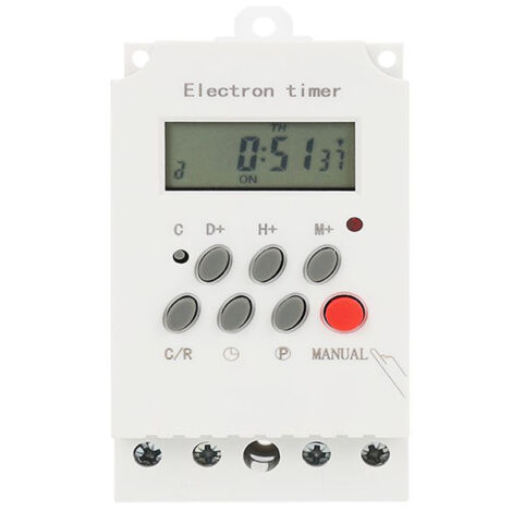 Minuterie numérique programmable 220 V 25 A, contrôleur de minuterie électronique sur rail DIN avec écran LCD - Blanc (1/4)