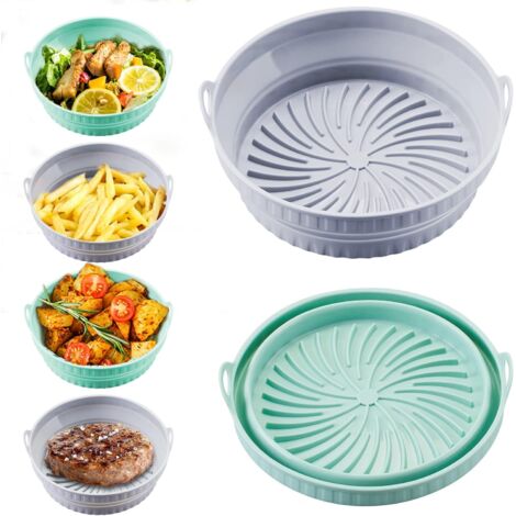 Sacs en silicone pliables pour friteuse à air, 2 pièces, pliables, faciles à nettoyer, réutilisables, 20 cm, pour friteuse à air de 5 litres ou plus (20 cm, ronds : gris et vert) (1/4)