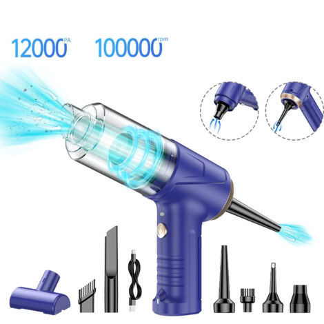 Aspirateur de voiture sans fil à main 4 en 1, aspirateur portable et dépoussiéreur à air multi-buses pour poils d'animaux, maison, bureau, voiture - Rechargeable et double filtre (1/4)