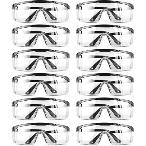 Lot de 12 lunettes de protection, réglables, anti-rayures, verres bleus transparents, pour chantier, bricolage, laboratoire, soudage (1/4)