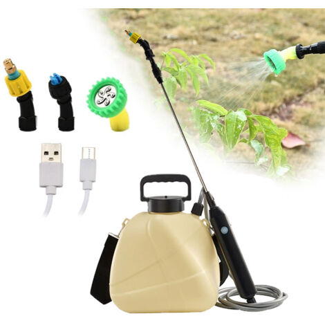 Pulvérisateur électrique à batterie 5 L, avec poignée rechargeable, manche télescopique de 91 cm, 3 buses et bandoulière réglable (jaune) (1/4)