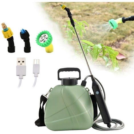 Pulvérisateur à batterie de 5 L, pulvérisateur électrique amélioré avec poignée rechargeable, lance rétractable de 91 cm, 3 buses de brumisation et bandoulière réglable (vert) (1/4)
