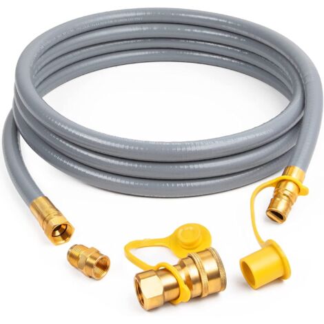 Tuyau de gaz naturel (DI) de 12 pi 3/8 po, tuyau GPL basse pression avec raccord rapide pour barbecues Weber, barbecues au charbon, fours à pizza, chauffages de terrasse, etc. (1/4)