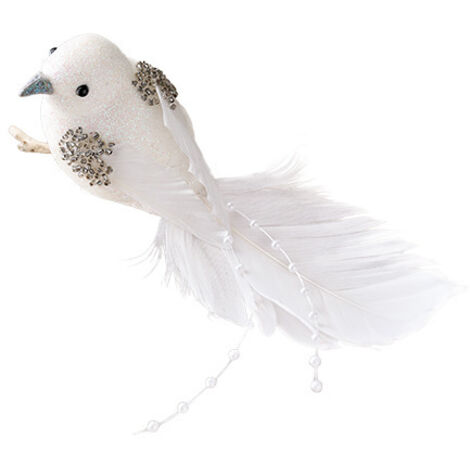 Décoration de sapin de Noël oiseau sur clip marron/blanc 8 pièces