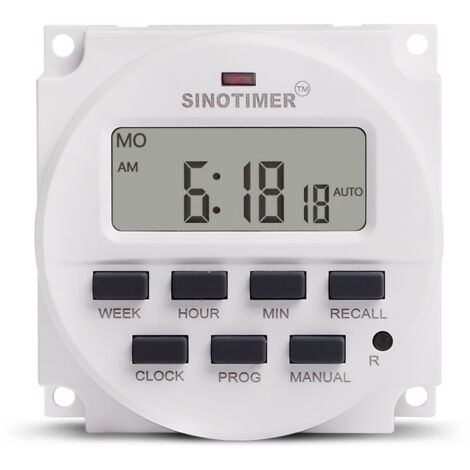 Minuterie grand écran LCD 1,6 pouces 110 V CA 120 V, programmable 7 jours, avec relais intégré (minuterie TM618N-1 110 V) (1/4)