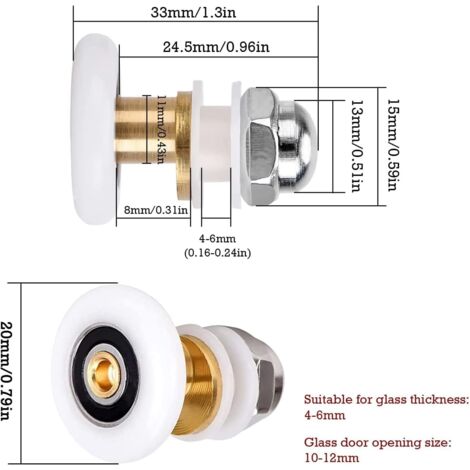 Lot De 4 Roulettes Doubles Pour Cabine De Douche 25 Mm Pour Porte De