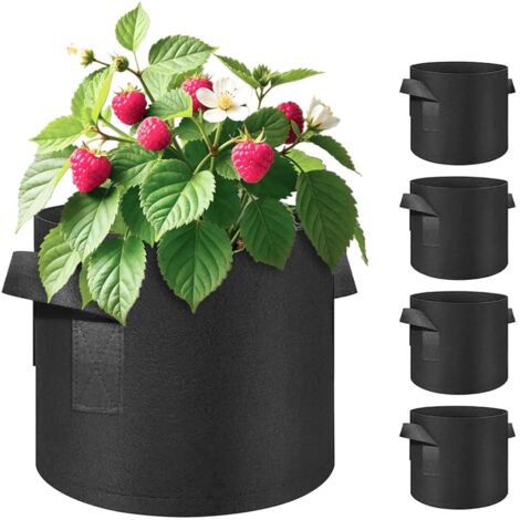 Lot de 50 sacs de culture avec poignées robustes et coutures renforcées, tissu non tissé épais adapté à toutes les plantes, accessoires de jardin 18 x 15 cm - Noir (1/4)