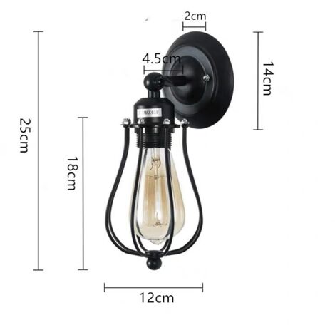 Lot de 2 Applique Murale Industrielle Métal Fer E27 Luminaire Vintage Retro pour Maison de Champagne Café Loft Cuisine Salon et chambre d'hôtel, Noir