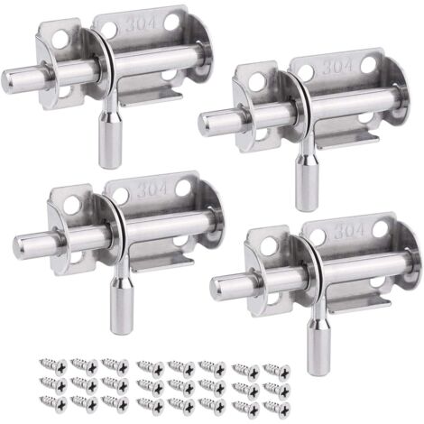 Memkey – Lot de 4 verrous de porte coulissante en acier inox – Antirouille – Installation bilatérale – Pour portes intérieures et extérieures