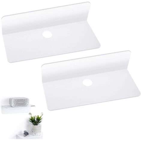 Étagère murale flottante en acrylique Étagère flottante auto-adhésive robuste avec ruban adhésif double face et 4 crochets métalliques pour clés de téléphone (2 pièces) (1/5)