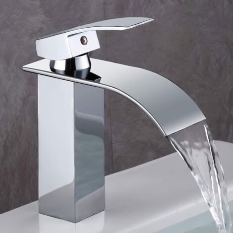 Robinet de salle de bain, robinet de lavabo au design cascade moderne, corps de vanne en cuivre durable, laiton chromé. Eau chaude et froide disponible (1/5)