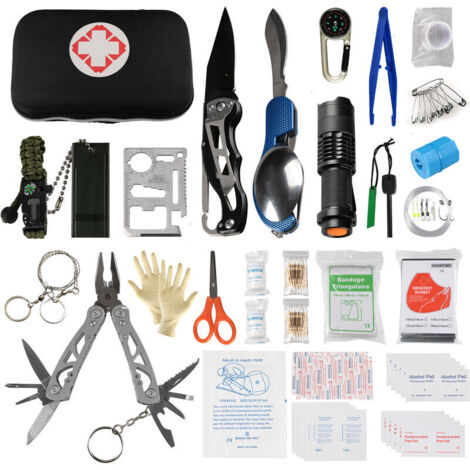 141PCS Kit de survie Équipement d'urgence Trousse de premiers soins Équipement de survie en plein air Fournitures d'urgence pour randonnée Camping Chasse Cyclisme Aventures en plein air