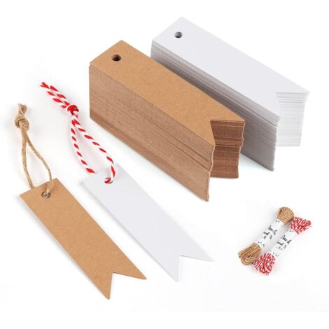 200pièces Carte Kraft Étiquette de 7 2cm Blanc & Brun Étiquettes Cadeaux avec jute naturel 20M et Ficelle de Coton Rouge pour Les Cadeaux de Mariage et Travaux Manuels de Fête (1/5)