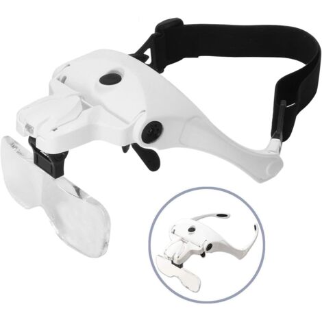 Loupe avec Lumière pour Travaux Rapprochés, Rechargeable Visière Loupe Montée sur Tête avec 2 LED (1/5)