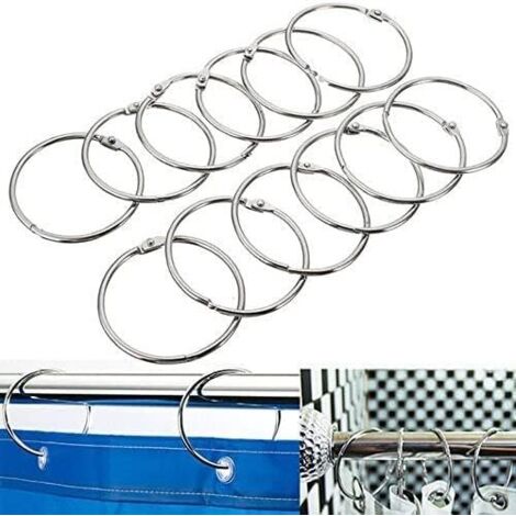 12PC acier inoxydable cercle crochets de rideau de douche salle de bain rideau glisse cintre (1/5)