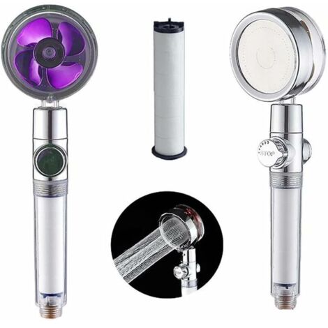 Pommeau de Douche à Hélice Haute Pression,Pommeau de Douche Pivotant à 360 °.Douchette à Main Haute Pression,Avec 1 filtre et Interrupteur de Pause Pommeau de Douche Economiseur d'eau(Violette) (1/5)