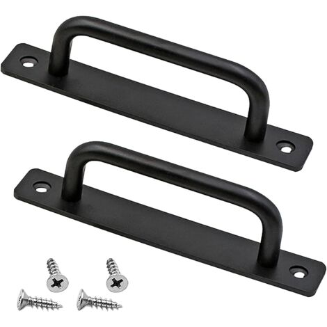 Poignée de porte,Poignée de porte de grange robuste 2 pièces Poignée de porte coulissante Poignées de porte poussoir avec plaque arrière Poignées de barre d'appui en alliage d'aluminium pour meubles (1/5)