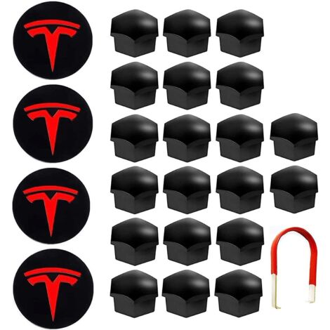 De Couverture De Roue Capuchon de Moyeu Central Car Wheel Nut Cover avec Outil Demontage pour Tesla Model 3, S X (Rouge) (1/5)