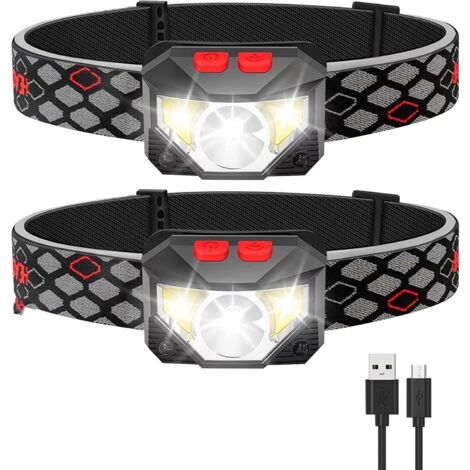 Lampe Frontale LED, Lot de 2 Lampes Frontales à Capteur de Mouvement Super Lumineux 1500 Lumens 10 Modes Lampes Frontales 1200 mAh Rechargeable USB Lampe Torche Étanche Camping Randonnée Pêche Travail (1/5)