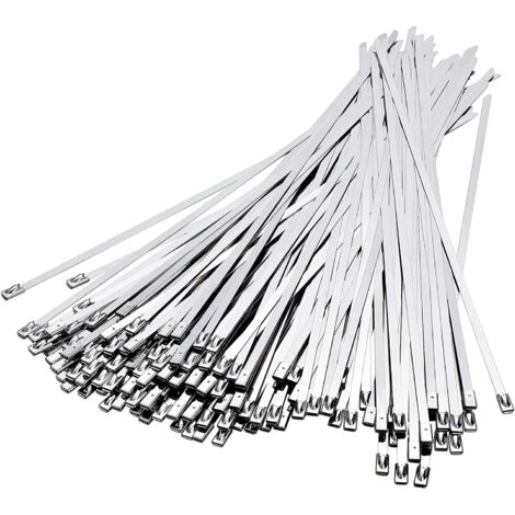 100 attaches de câble en acier inoxydable, attaches de câble en acier inoxydable 300 mm x 4,6 mm, attaches de câble en acier inoxydable pour enroulement d'échappement, câblage groupé, entretien de clô (1/5)