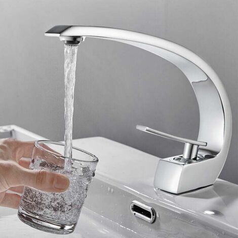 Mitigeur de bassin en laiton Arc Design moderne monotrou avec aérateur amovible robinet de bassin à cartouche en céramique (1/4)