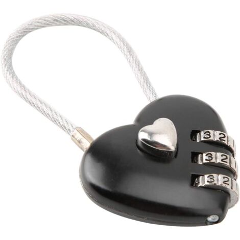 Cadenas de couple, cadenas de sécurité à combinaison à 3 chiffres en forme de cœur (noir) (1/5)