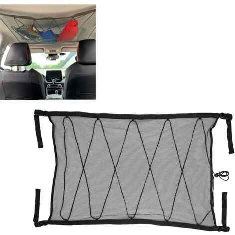 Filet de Toit pour Voiture Organiseur Sac de Rangement Intérieur Filet Élastique Réglable avec Cordon Support de Bagages Universel pour Articles Vêtements (Noir) (1/5)