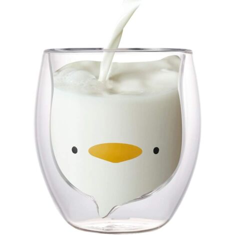Tasse en verre à double paroi, tasse à café en verre transparent Speyang, tasse en verre borosilicaté, tasse à café à double paroi de 250 ml (canard ours) (canard) (1/5)