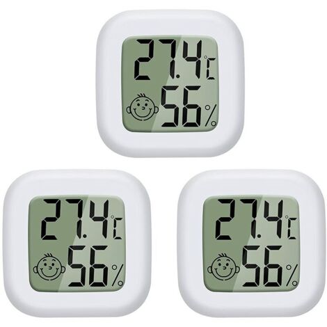 3pcs Mini Smiley Thermo-Hygromètre Électronique LCD Thermo-Hygromètre Blanc (1/5)