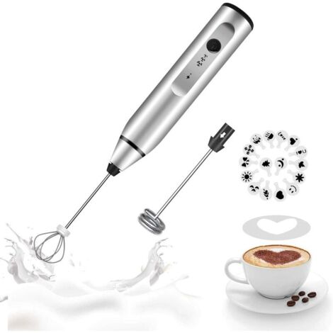 Mousseur à lait à main rechargeable fouet à café avec pochoirs d'art mélangeur à café pour cappuccino chocolat chaud allumette Frappe fouet à chocolat chaud (1/5)