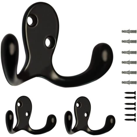 Lot de 3 crochets porte-serviettes noirs à double griffe pour salle de bain, douche murale, antirouille, crochets muraux rétro de 1,37 oz. (1/5)