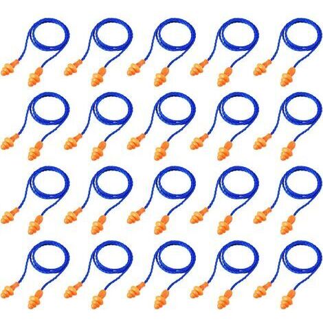 20 Paires Bouchons d'oreille avec Cordon Réutilisables Bouchons d'oreille en Silicone du Sommeil Bouchons(Bleu) (1/5)