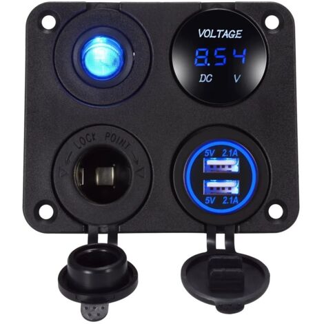 Chargeur USB de voiture 4 en 1 pour touristes, 4,pipeline, voltmètre, 12V, interrupteur marche-arrêt, bateau, marine, montres, camion, camping-car, véhicules (1/5)