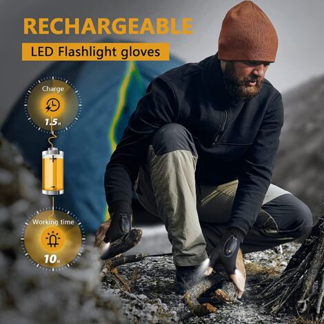 Gants LED Rechargeables – Étanches, 50 Lumens, Mains Libres – Idéal Bricolage, Camping, Réparation Auto – Cadeau Pour Homme Et Femme
