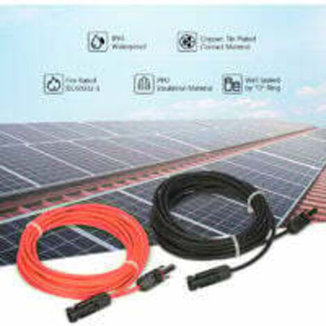 Ligne d'extension solaire photovoltaïque Cable d'extension de panneau solaire avec connecteur MC4 Paire rouge + noir, 14AWG 3 metres / 10 pieds (1/5)