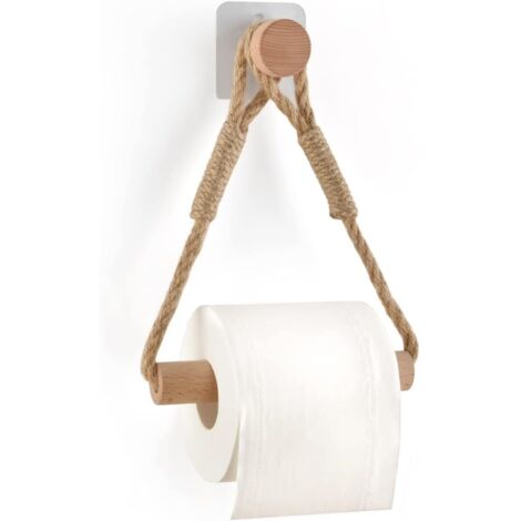 Porte-papier hygiénique auto-adhésif, porte-papier hygiénique, porte-papier hygiénique, corde en bois, anneau de serviette, rustique (1/5)