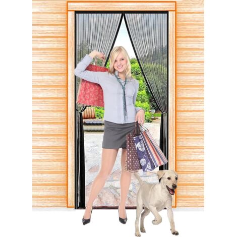 Rideau de porte magnétique noir en 110 x 210 cm pour portes et fenêtres, protège contre les moustiques et les mouches (1/5)