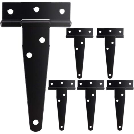 6 Pcs Charnière en T Robuste Noir Antirouille avec Vis de Charnière de Porte, Charnière de Portail en Bois de Jardin, Charnière de Porte Extérieure Durable, DIY Hangar Porte, Fenêtre, Garage (1/5)