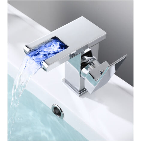 Mitigeur de salle de bain RGB couleur changeante robinet de lavabo cascade robinet de lavabo mitigeur de toilette à levier unique——argent court (1/5)