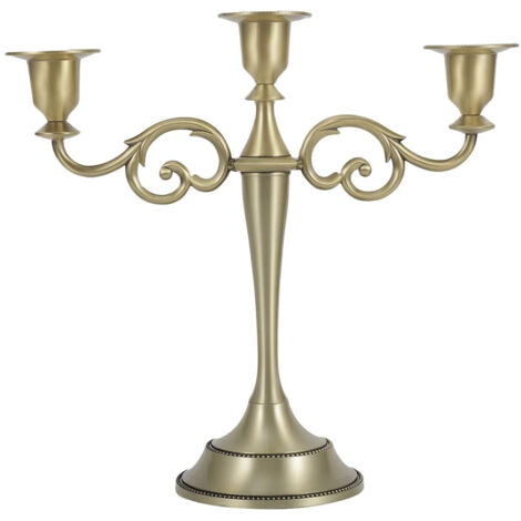 Bougeoir en métal à 3 bras de 10 pouces de haut, support de bougie pour la maison, Restaurant, couleur Bronze doré (1/4)