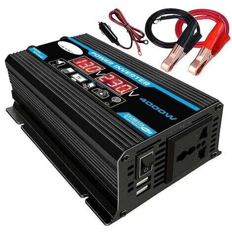 Onduleur à onde sinusoïdale pure 12V 220V Transformateur à onde sinusoïdale pure 4000W avec télécommande et deux prises secteur
