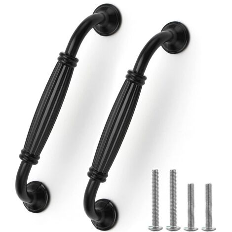 Lot de 12 boutons de porte d'armoire en aluminium noir de style européen - Boutons de tiroir à nœud long pour meubles de cuisine, chambre à coucher, trou central 128 mm (1/5)